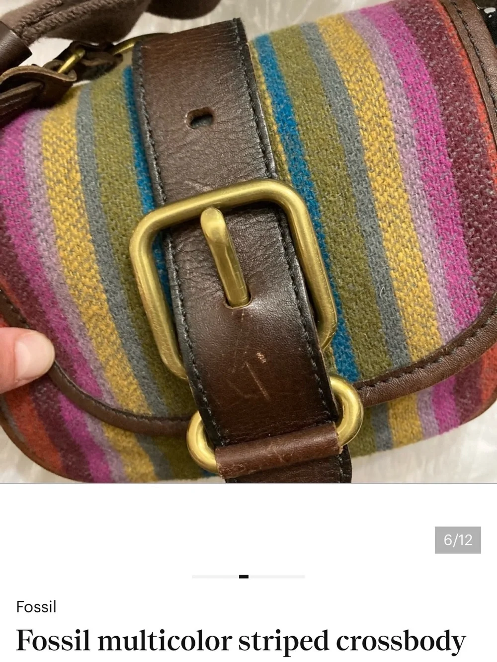 Fossil Brown Leather & Multicolor Striped Crossbody